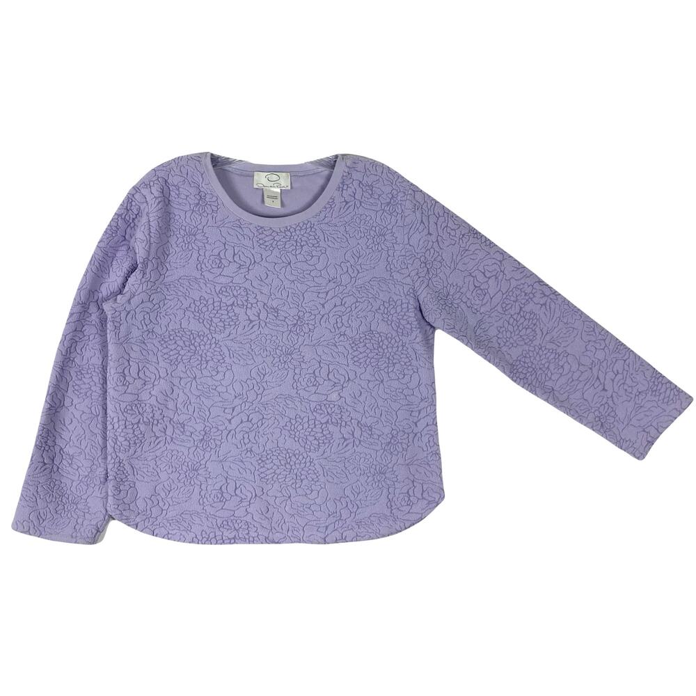 NWOT OSCAR DE LA RENTA Sweater Sweatshirt S Lilac Floral Curve-Hem Long-Sleeve
